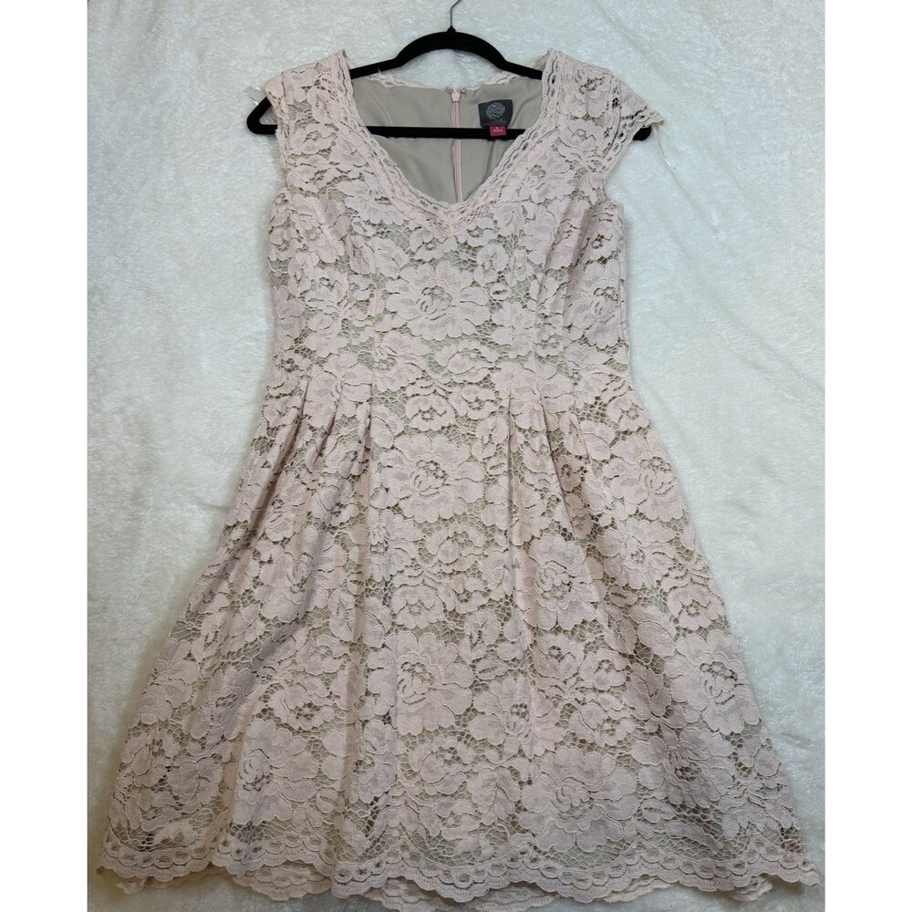 Vince Camuto Women's Lace Floral A-Line Dress Blush Pink Sleeveless Cap Size 6